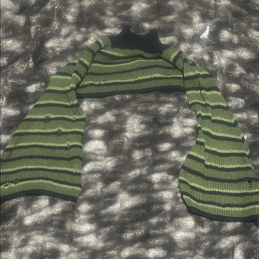 Striped Green and Black Women's Sweater